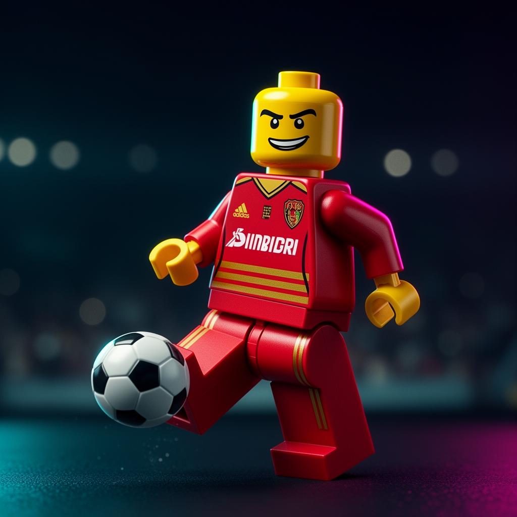 LEGO footballer kicking a ball